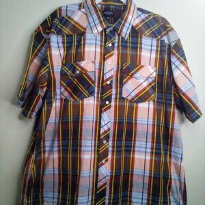 Gioberti Shirt Men 2XL Short Sleeve Pearl Snap Western Plaid Brown Yellow